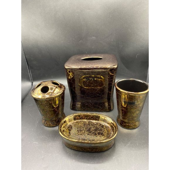 Joseph Abboud Bronze Ceramic Bathroom Set Tissue Cover Soap Dish Toothbrush Hold - Picture 15 of 16